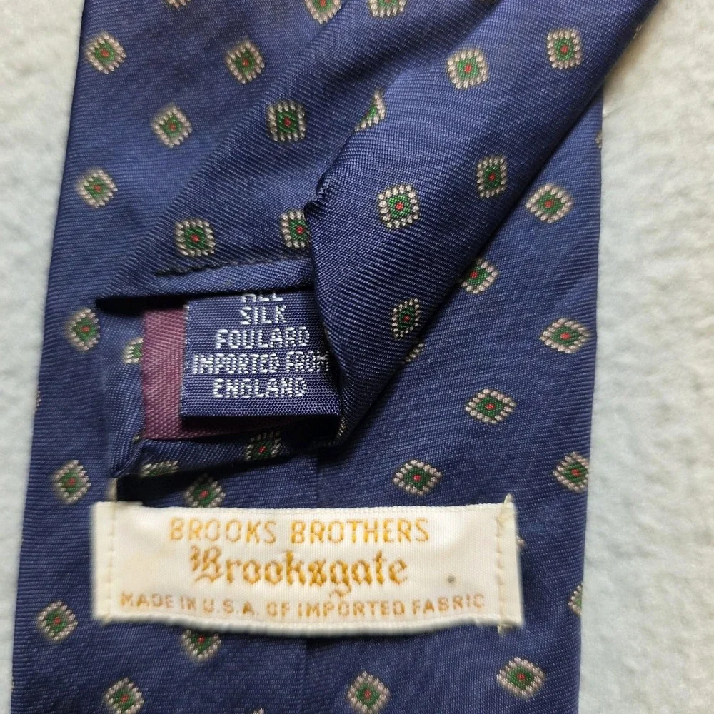 Brooks Brothers Brooksgate Narrow Tie Blue Silk Geometric Vintage‎ Made in USA